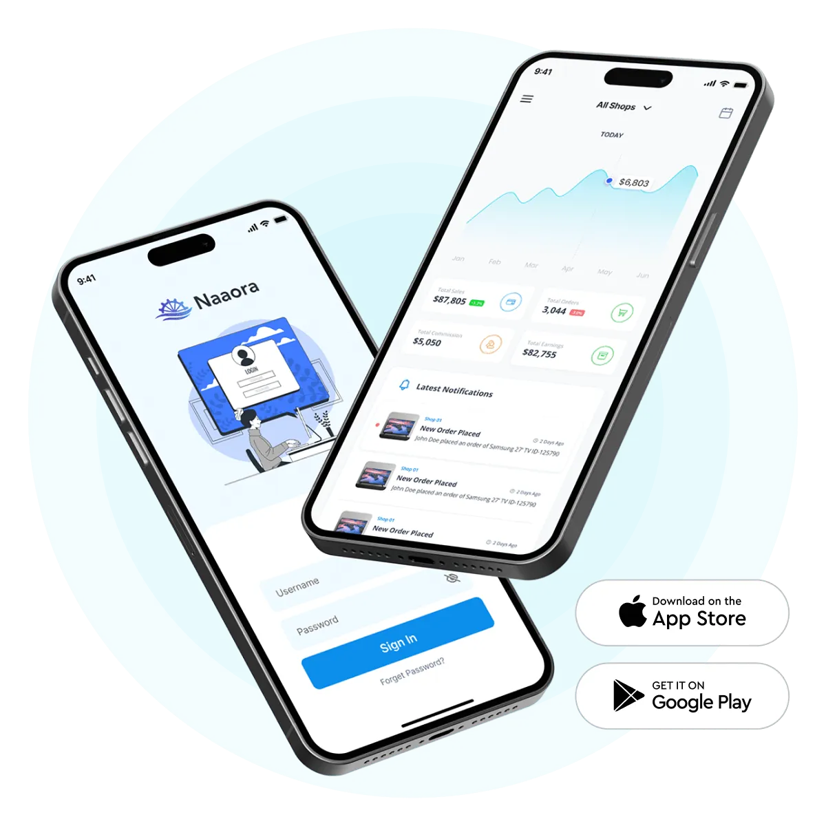 App móvil Naaora para gestión de tienda online - aplicación iOS y Android para vender desde el móvil
