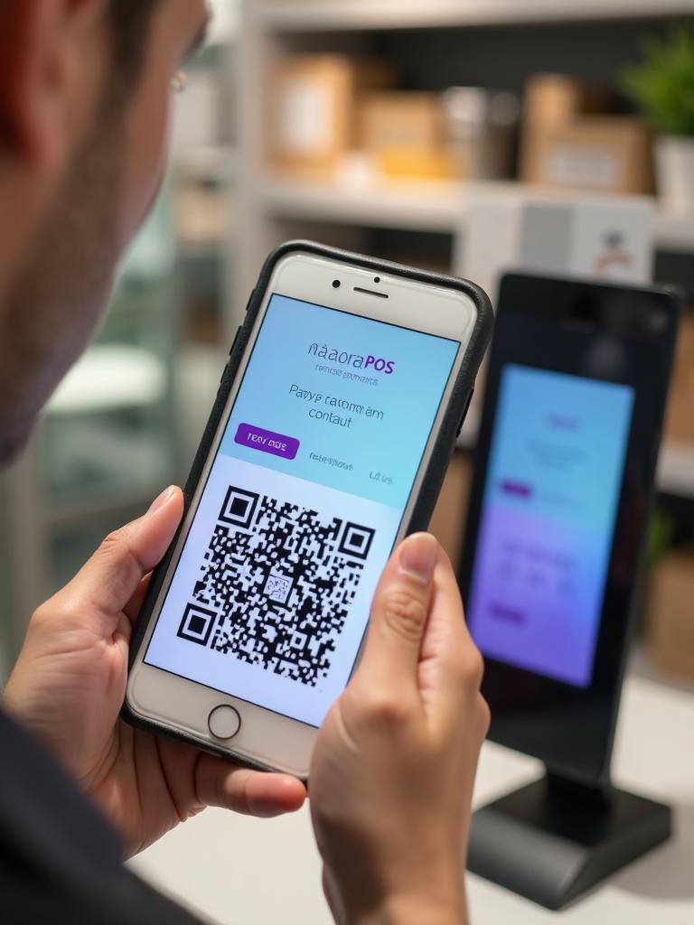 QR code payment in retail store - contactless NFC payment system for businesses